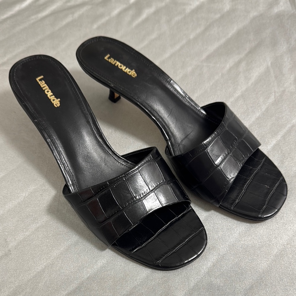 Larroude Black Women's Kitten Heel Slide Sandals
